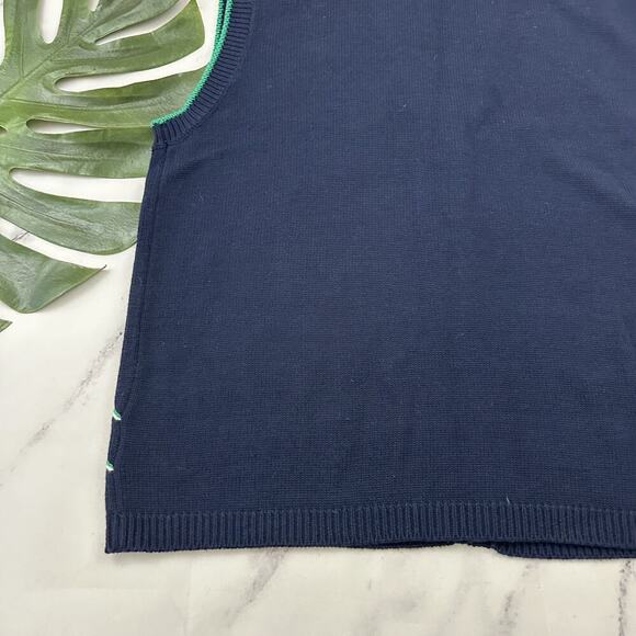 Koret Womens Vintage 90s Sweater Vest Size L Navy Blue Green Floral Embroidered - Picture 9 of 9